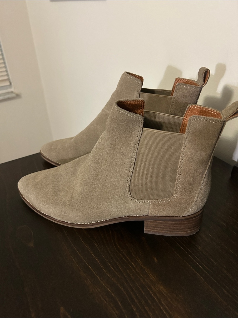 Lucky Brand Taupe Suede Chelsea Ankle Boots